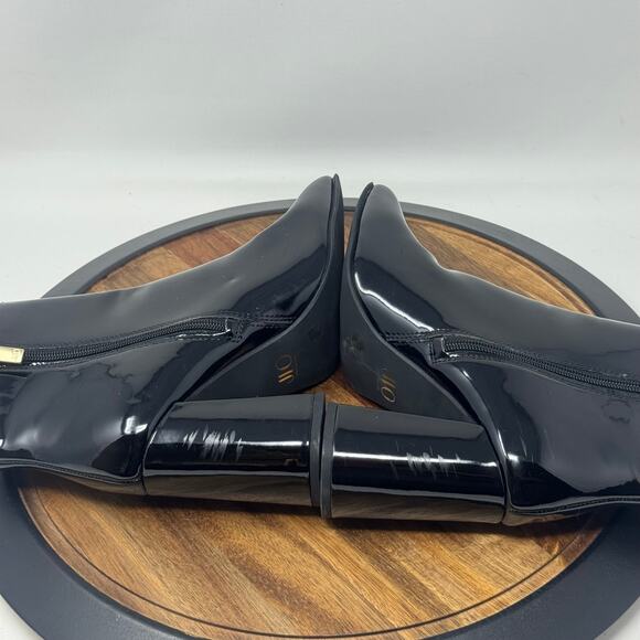 JLO Jennifer Lopez Mid Calf Ankle Black Patent Faux Leather Boots Shoes Size 9 - Picture 5 of 10